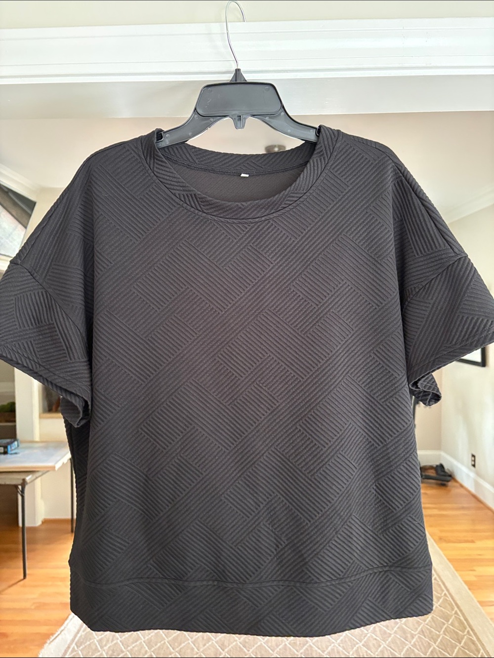 Textured Black Short Sleeve Boxy Top
